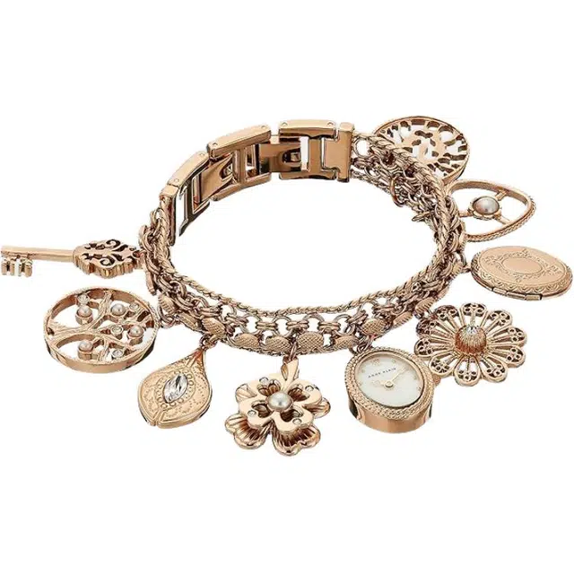 安妮克莱因 腕表 石英机芯 精钢合金表带 白色表盘 女表 休闲优雅商务项链手表防水