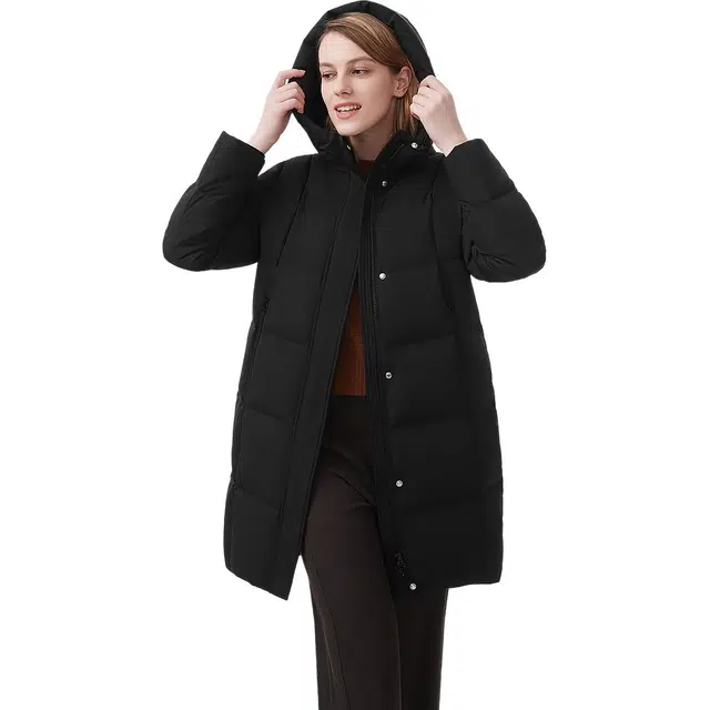 坦博尔 鸭绒中老年款中长款纯色常规长袖通勤羽绒服 女款