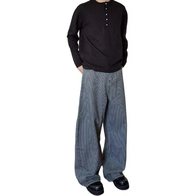 如续 美式复古学院风条纹弯刀裤少年感宽松百搭阔腿松弛感牛仔裤 男款