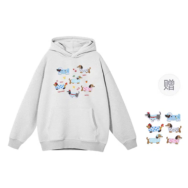 棉购 卡通魔术贴绣花连帽刺绣春秋薄款秋冬加绒加厚学生美式重磅外套 卫衣 男女同款