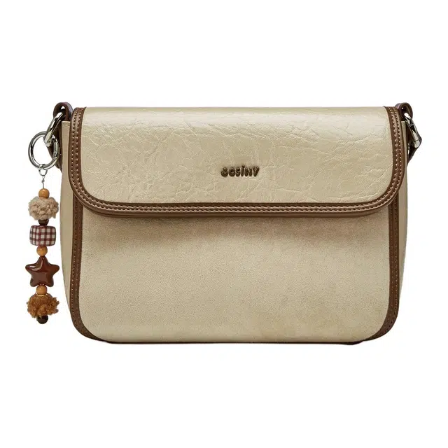 卓诗尼 复古潮流时尚通勤 合成革 单肩包 常规 女款 米白色/棕色