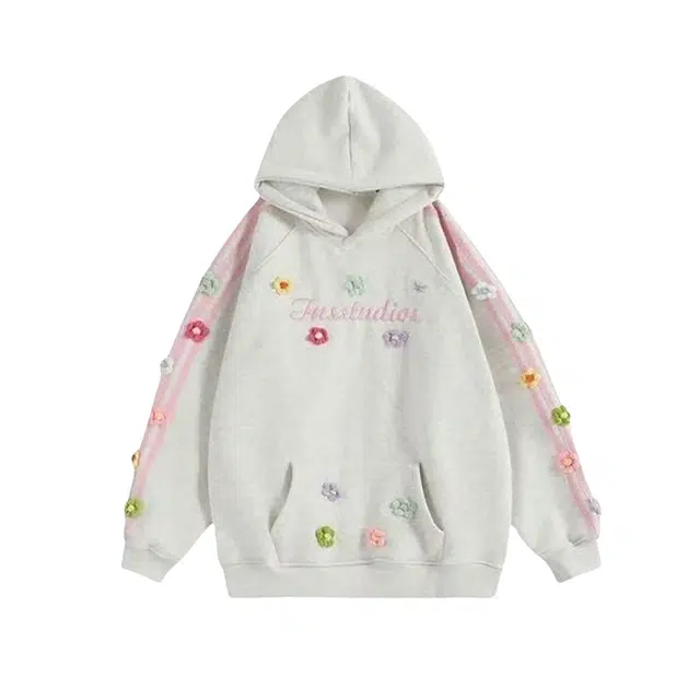 望莱仕 花蕾刺绣纯棉时尚连帽秋冬韩系青春阳光学院风甜美宽松上衣女卫衣 女款