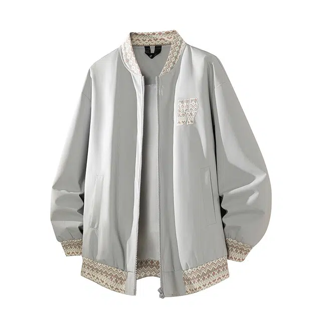 马员外 民族风高级提花刺绣拼接百搭时尚简约宽松夹克外套 男女同款