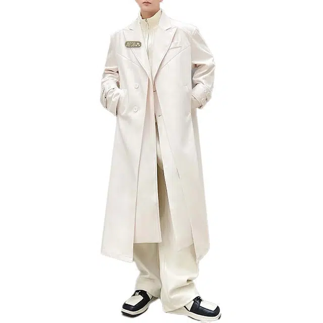 艾梵斯贝 高品质轻奢设计款时尚简约纯色高级感精致韩风休闲商务绅士日常通勒百搭英伦风单排扣垫肩过膝长款情侣款大衣 男女同款