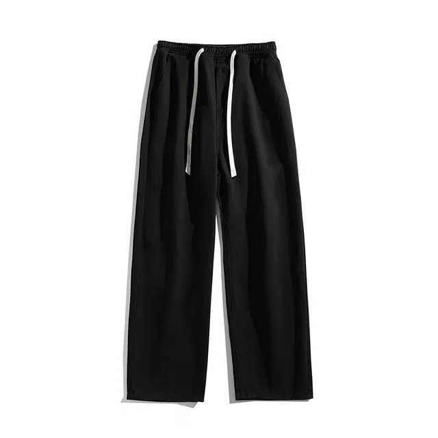 邦固依品 纯棉基础款纯色宽松直筒高街阔腿通勤简约多色可选百搭系带松紧中腰休闲裤 男女同款