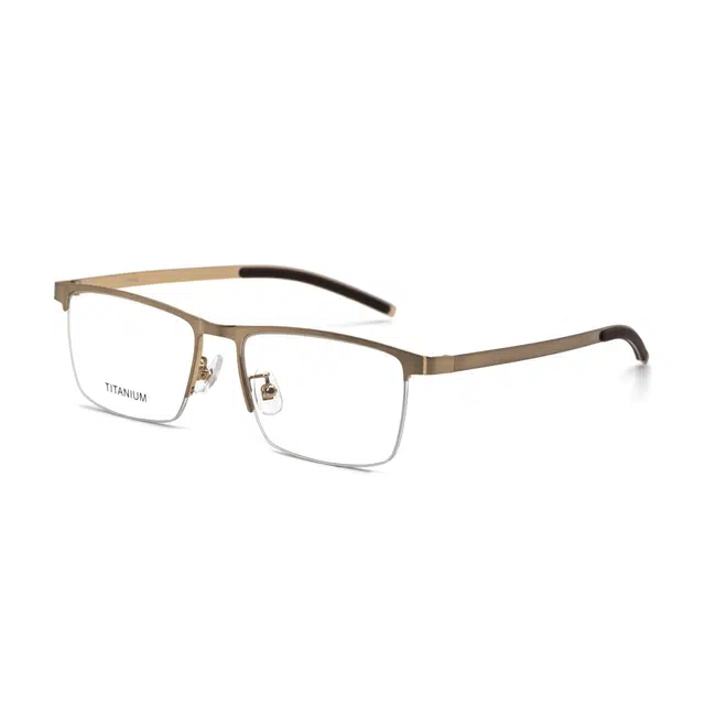 【可配近视】 小罗弟 商务精英 钛合金 眉毛框/眉线框 光学镜架 男款 咖啡金色
