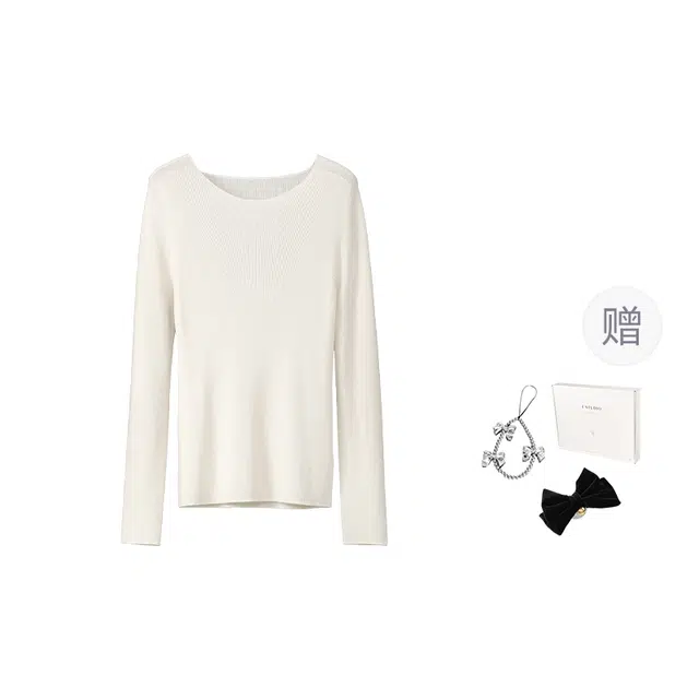 法儿家 肌底液初秋韩系简约感圆领百搭打底针织衫 女款