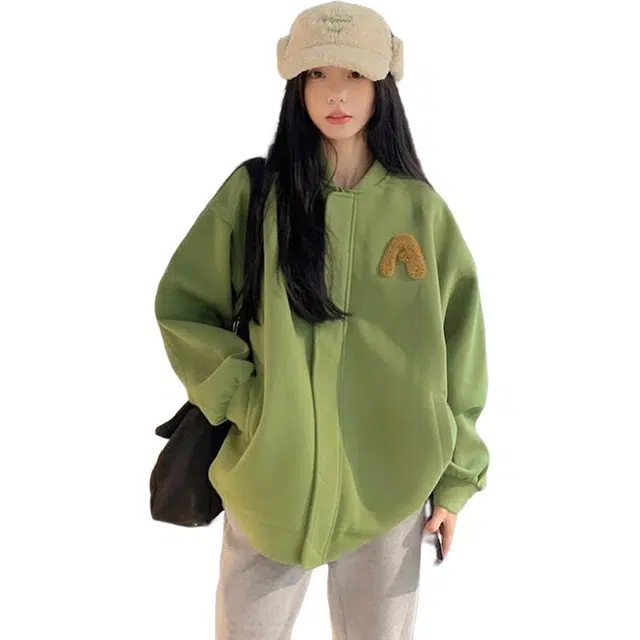 轻迎 韩系刺绣字母宽松慵懒夹克外套棒球服 女款