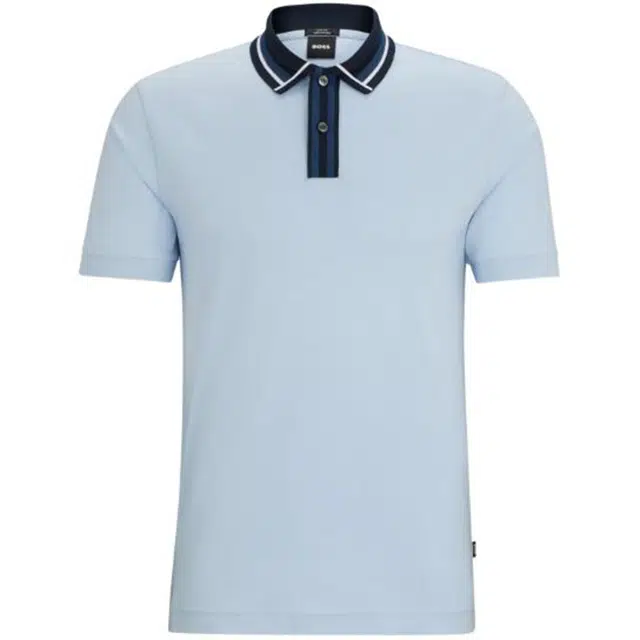 HUGO BOSS Mercerised-Cotton Slim-Fit Polo Shirt With Contrast Stripes Polo
