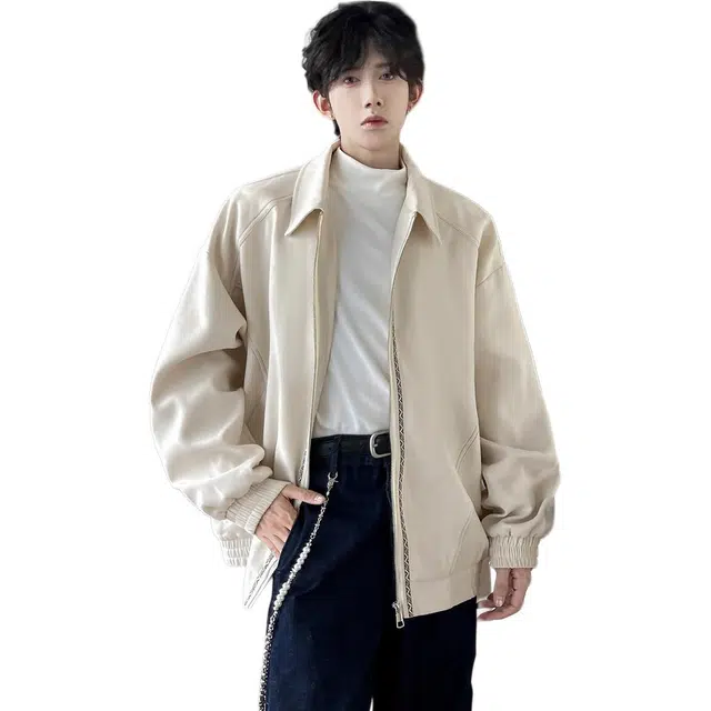 佐菲利 美式复古翻领飞行潮牌拼接工装外套高街宽松运动上衣夹克 男女同款