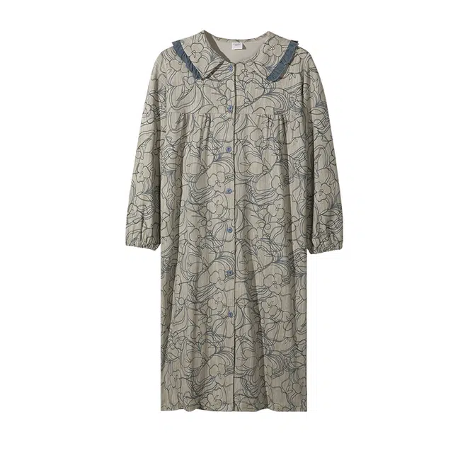 欧迪芬 纯棉秋冬四季亲肤柔软透气吸湿简约清新自然舒适开衫七分袖碎花休闲可外穿睡裙 女款