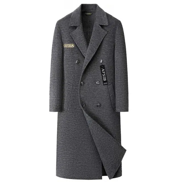艾梵斯贝 高品质轻奢御寒保暖时尚简约纯色长款兔毛羊驼绒休闲商务绅士日常通勤百搭英伦风双排扣西装领过膝羊毛呢大衣 男女同款