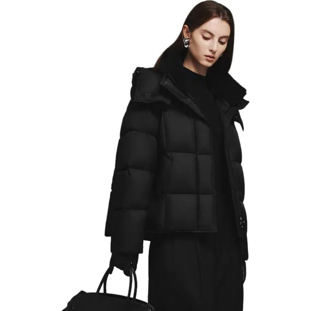 坦博尔 高品质保暖毛领纯色常规面包服长袖通勤羽绒服 女款