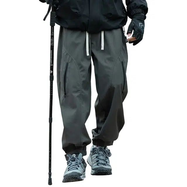顶峰保罗 山系机能登山骑行户外攀岩褶皱工装伞兵裤无性别主义潮牌宽松加绒加厚束脚裤高街痞帅简约百搭弹力抽绳显高显瘦休闲裤 男女同款