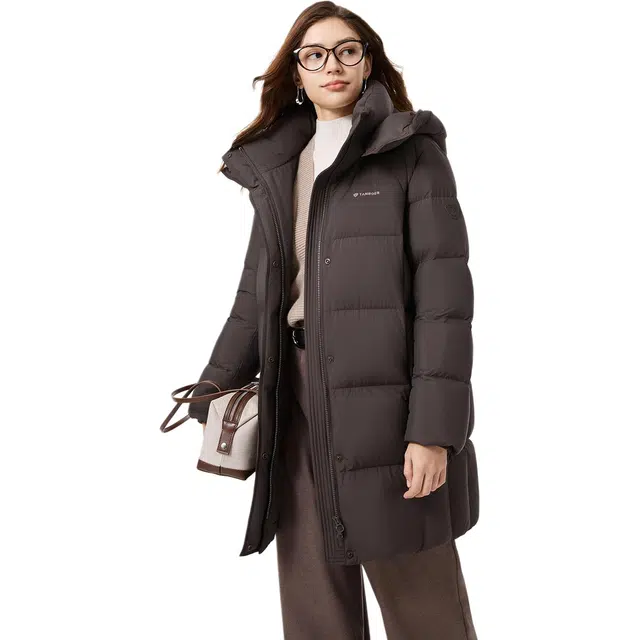 坦博尔 加厚保暖舒适纯色常规中长款长袖通勤羽绒服 女款