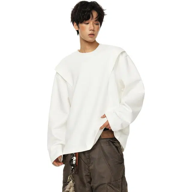 佐菲利 美式复古圆领解构长袖重磅拼接潮牌宽松休闲情侣上衣卫衣 男女同款