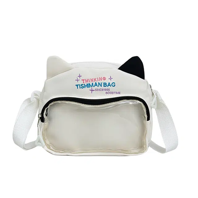 蔻蒂熊 可爱猫咪二次元透明斜挎包小包包高颜值女学生包痛包娃包 尼龙布 双肩包 常规 白色/粉色/紫色/黄色