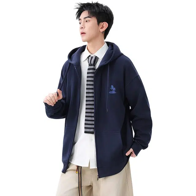 冈哉 美式经典基础款印花连帽开衫宽松百搭痞帅个性潮流潮牌时尚慵懒感学院风日常通勤柔软舒适亲肤上衣卫衣 男女同款