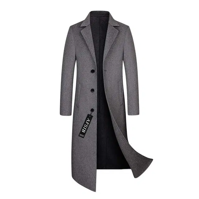 艾梵斯贝 高品质轻奢御寒保暖时尚简约长款纯色手工双面呢休闲商务绅士日常通勒百搭英伦风单排扣大口袋修身西装领过膝羊毛呢大衣 男款