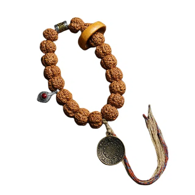 宣华意 高品质五瓣尼泊尔精品十八子手持盘玩复古佛珠 民族风藏式风格文玩 九宫八卦配饰#好运 金刚菩提 手串 男款