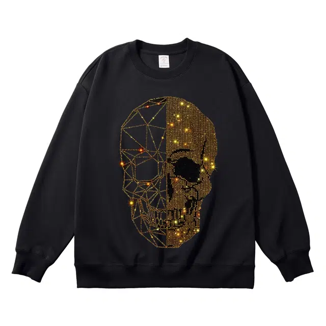 范索米 春秋美式潮流高街烫钻骷髅头时尚百搭圆领长袖卫衣 男女同款