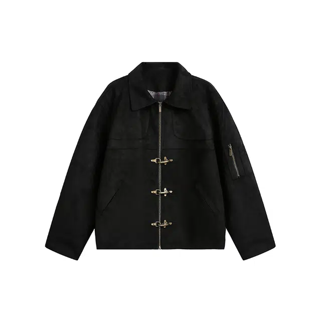 欧路得 欧路得 美式解构飞机扣短款巴恩风男秋麂皮外套高街复古小众上衣夹克 男款