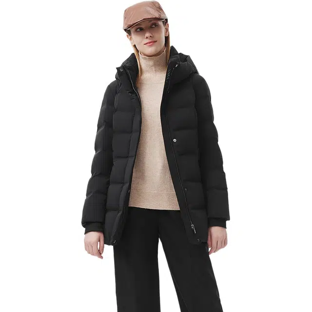 坦博尔 精致简约鹅绒纯色常规长袖通勤面包羽绒服 女款