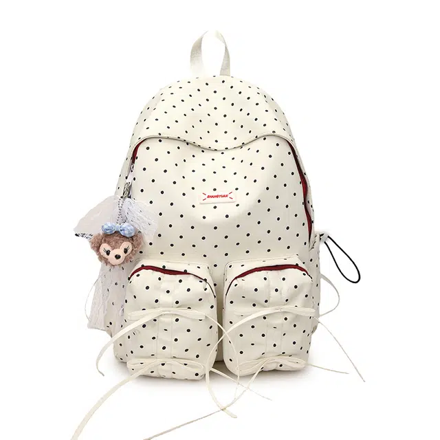 蔻蒂熊 超火减负书包时尚休闲旅行包女初高中生大容量高颜值小众背包 尼龙布 双肩包 白色/黑色/红色/咖色