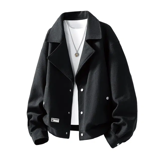 普鲁士多特蒙德 美式潮牌简约春秋季宽松高级感痞帅设计感英伦风大码呢子外套翻领夹克 男女同款