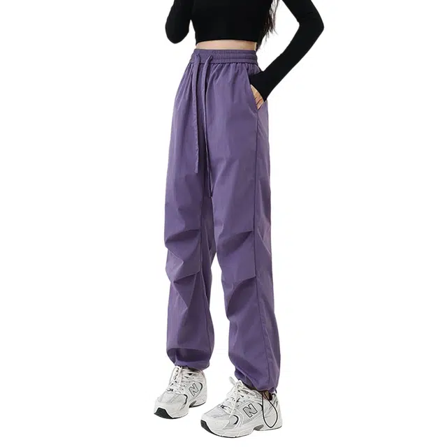 顶峰保罗 户外登山骑行褶皱工装伞兵裤无性别主义美式潮牌宽松加绒加厚直筒阔腿裤高街痞帅简约百搭弹力抽绳显高显瘦垂感休闲裤 男女同款