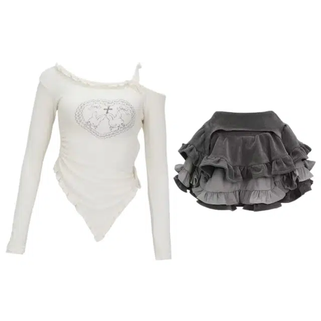 望莱仕 少女椰子 十字契约 春夏季穿搭多巴胺上衣超重工蛋糕短裙裙装套装 女款