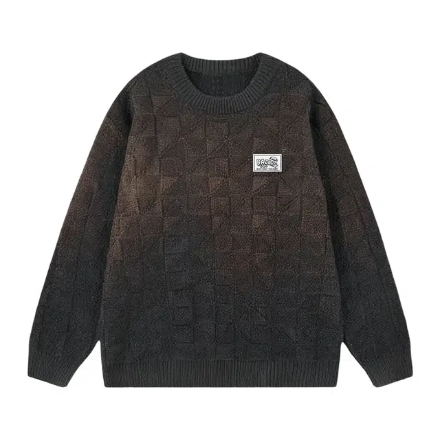 吾皇猫 原创美式复古高街简约基础款学院风圆领套头上衣潮流潮牌秋冬款内搭打底衫休闲宽松百搭时尚高级感慵懒风长袖毛衣 男女同款