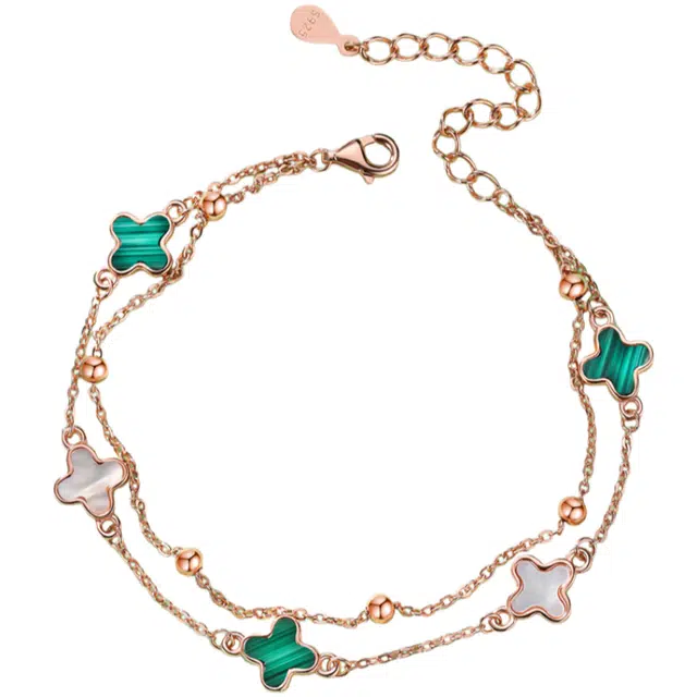 仙园韵 四叶草银手饰 纯银 轻奢小众精致#好运 孔雀石 手链 女款