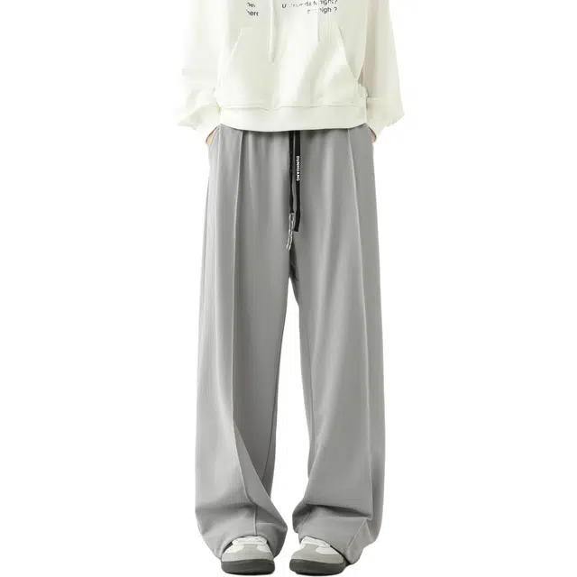 敦煌博物馆 美式复古经典老钱风褶皱垂感拼色柳钉结构微弹百搭通勤休闲裤 男女同款