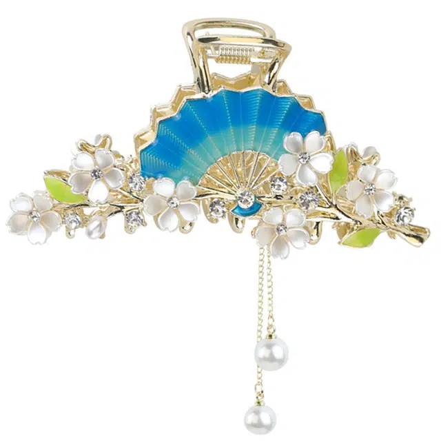 彤彤兔 高级感新中式扇形流苏抓夹超仙铃兰花后脑勺大号盘发鲨鱼夹 锌合金 发夹 女款