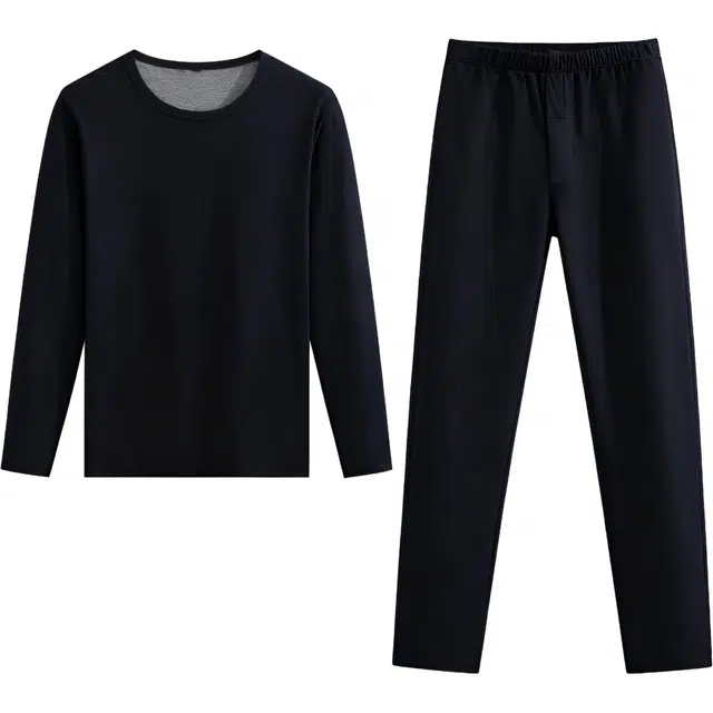 俏佳人 貂绒蚕丝加绒蓄热锁温纯色圆领磨毛亲肤舒适打底秋衣秋裤保暖套装 男款