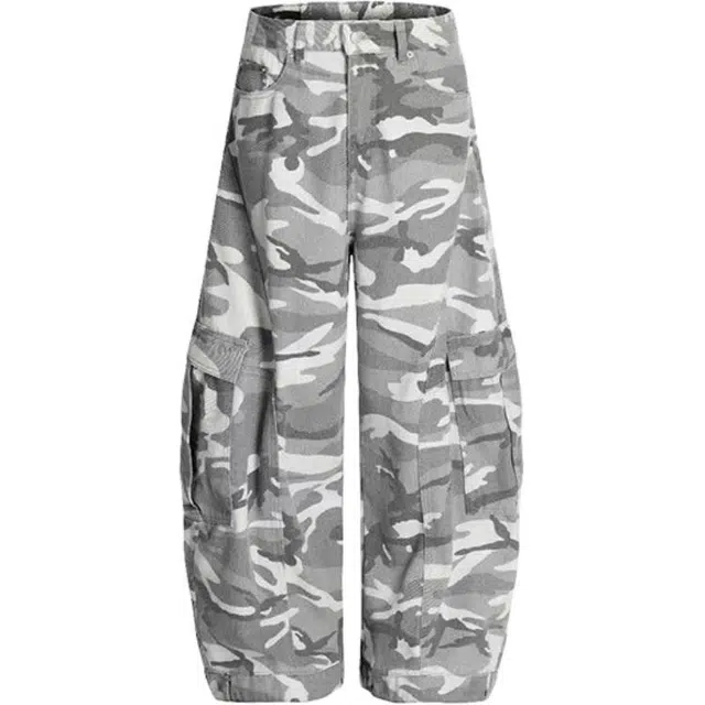 如续 秋冬上新美式高街复古百搭迷彩裤工装裤潮牌宽松直筒阔腿弯刀裤子牛仔裤 男款