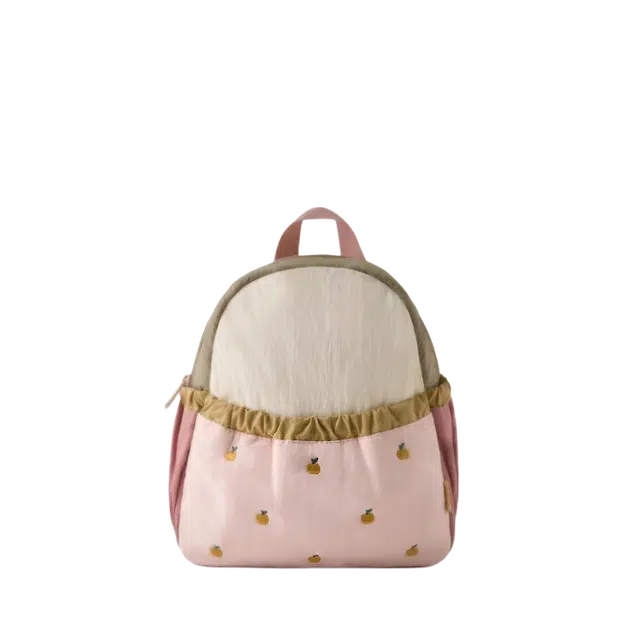 绿野客 儿童包拼色 可爱苹果刺绣 幼儿园书包 婴童迷你出游背包 舒适 尼龙 双肩包 白色