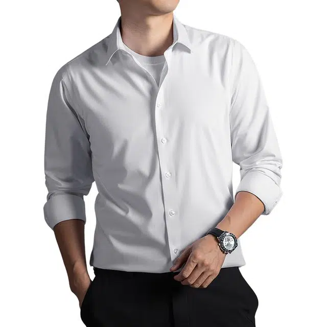 卡丹狄诺 无痕纯色轻商务休闲百搭长袖弹力春秋季简约极简风优雅亲肤垂顺衬衫 男款