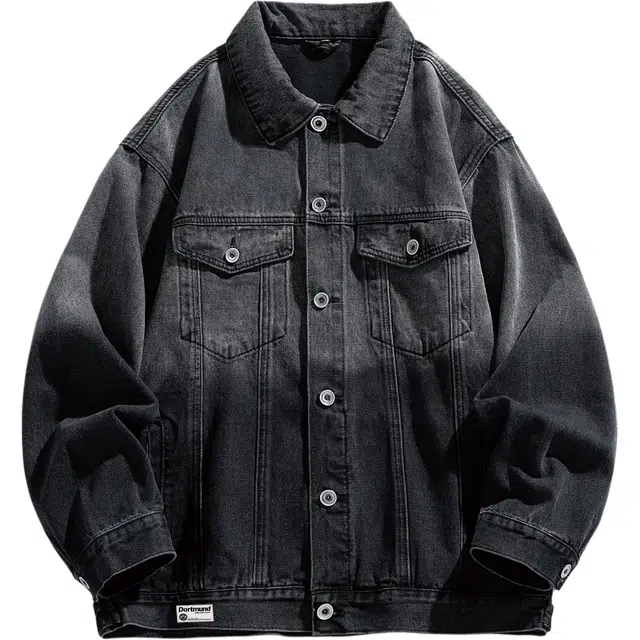 普鲁士多特蒙德 美式复古高街潮牌痞帅扎染拼接做旧水洗无性别主义穿搭春秋季工装休闲夹克百搭翻领牛仔外套 男女同款