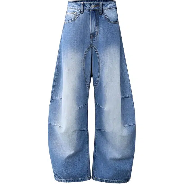 拾个壹先生 美式复古高街小众痞帅弯刀裤无性别主义穿搭亲肤柔软时尚个性舒适宽松休闲显瘦韩版潮酷百搭直筒设计感阔腿裤长裤牛仔裤 男女同款