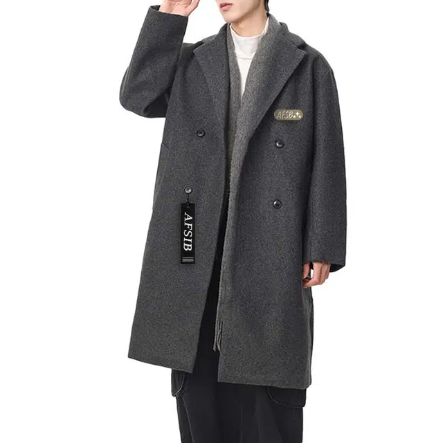 艾梵斯贝 高品质轻奢御寒保暖时尚简约纯色港风休闲商务绅士日常通勒百搭英伦风双排扣西装领长款过膝情侣款呢子大衣 男女同款