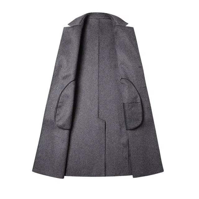 艾梵斯贝 高品质轻奢御寒保暖时尚简约长款纯色手工双面呢休闲商务绅士日常通勒百搭英伦风单排扣大口袋修身西装领过膝羊毛呢大衣 男款