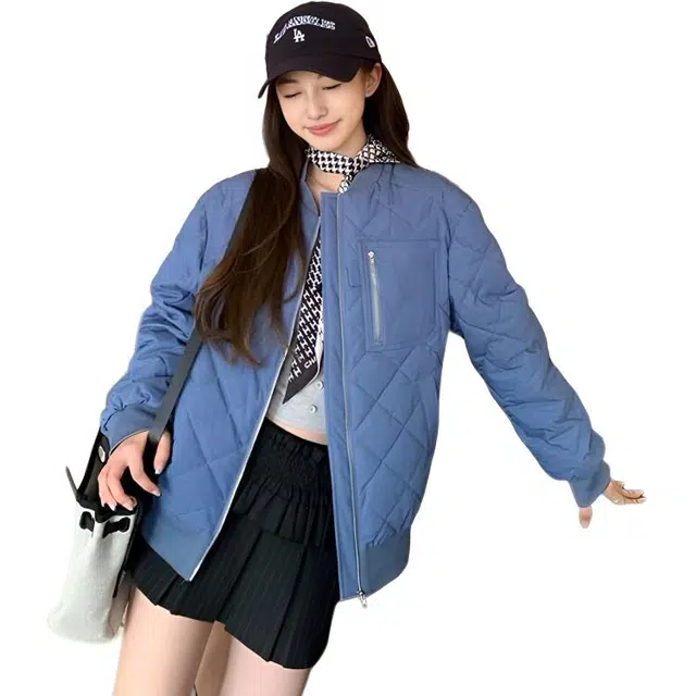 敲模女孩 韩系学院风慵懒松弛感复古外套设计感小众不撞款菱格棉服 女款