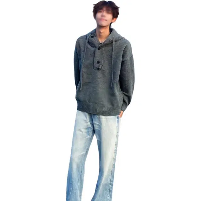 黑马漫画 美式复古连帽毛衣男春秋慵懒风软糯半开衫针织衫 男女同款