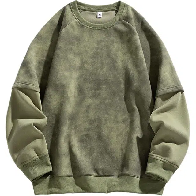 海尔斯 假两件美式休闲潮流圆领宽松百搭长袖卫衣 男款