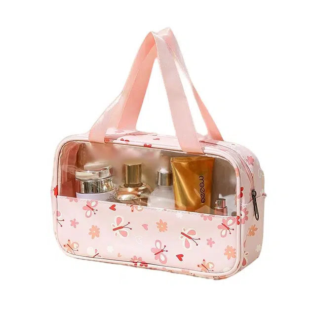 泛瓷透明马卡龙印花洗漱包旅行便携收纳袋大容量防水游泳洗浴袋化妆包