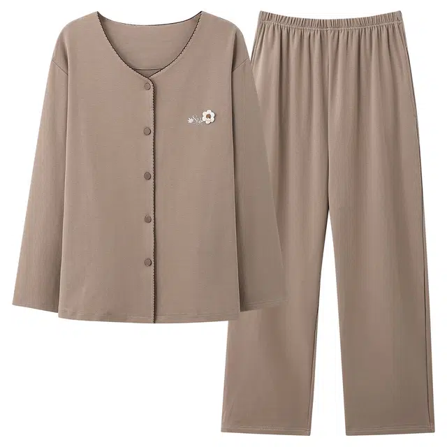 都市丽人 微弹长袖开衫简约高级感家居服睡衣套装 女款
