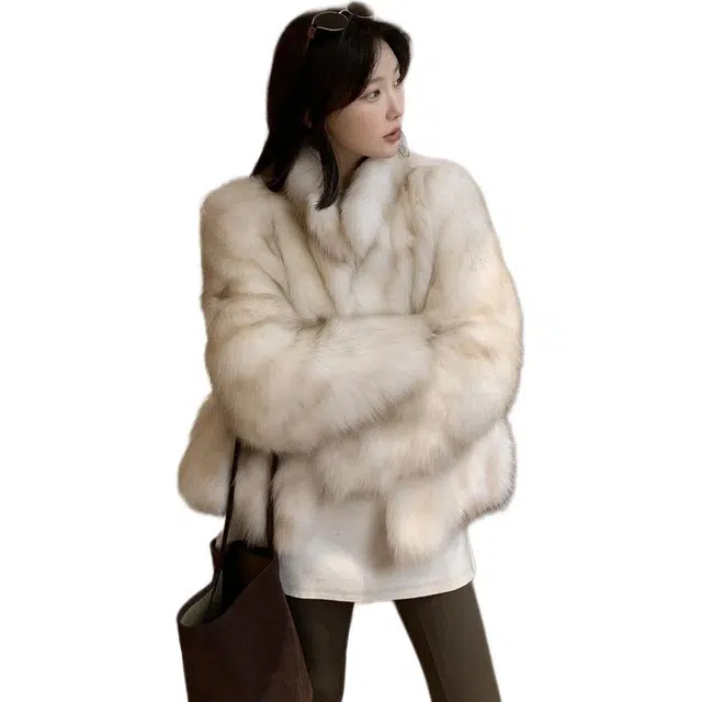 邓大喵 外套女年秋冬仿狐狸毛时尚立领年轻款短款毛毛皮草 女款