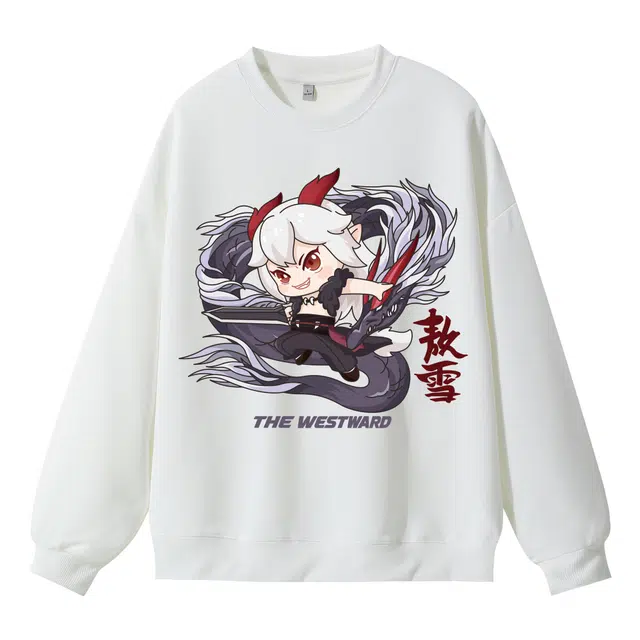西行纪 美式复古高街趣味动漫人物敖雪卡通形象图案印花上衣宽松休闲慵懒百搭舒适简约套头圆领卫衣 男女同款